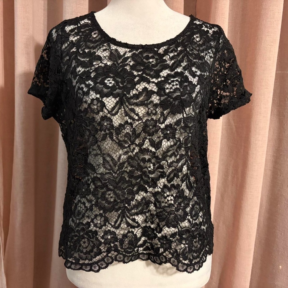Papaya Black Floral Lace Top